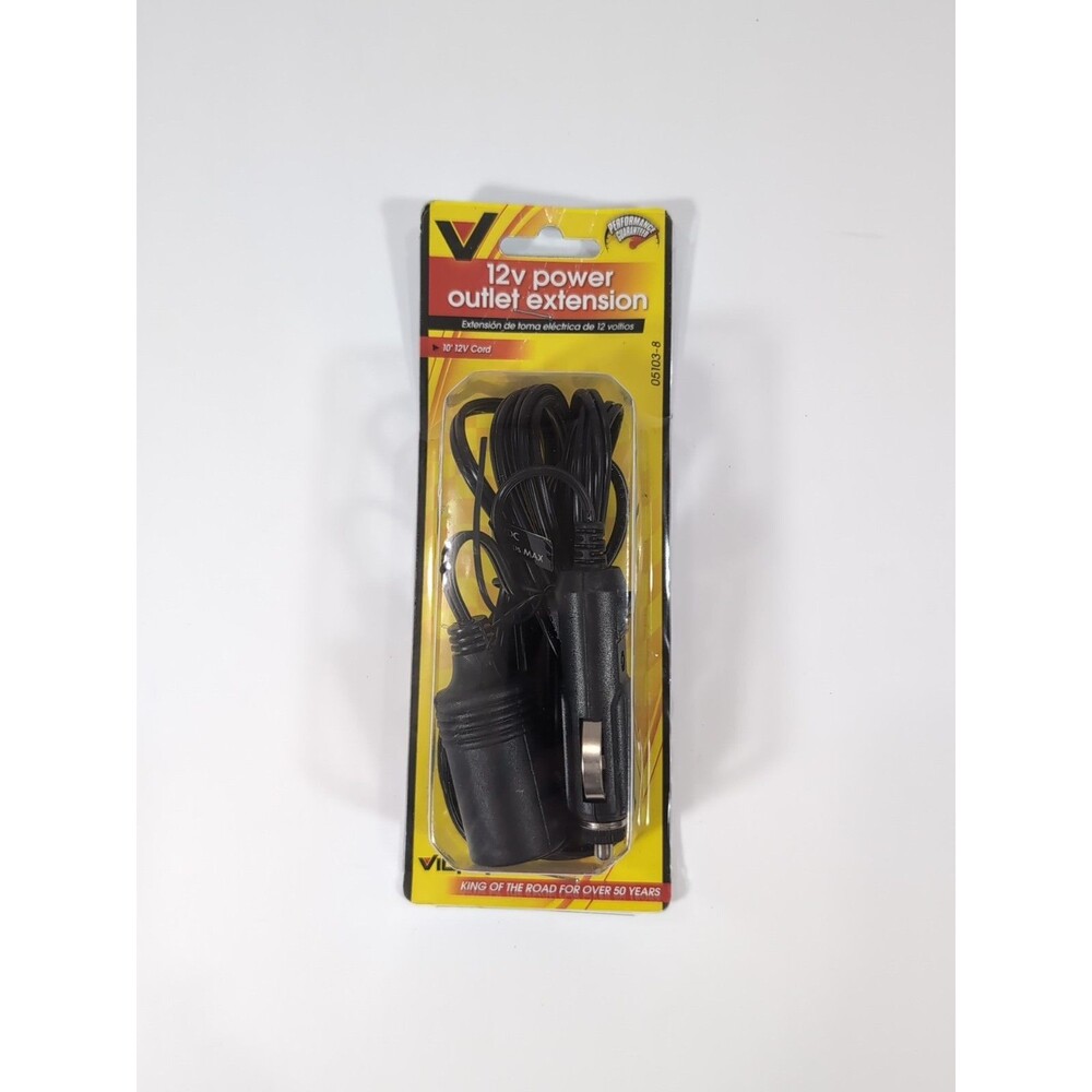 Victor 12 Volt Power Outlet Extension Cord 10 Foot Length Replaceable 5 Amp Fuse